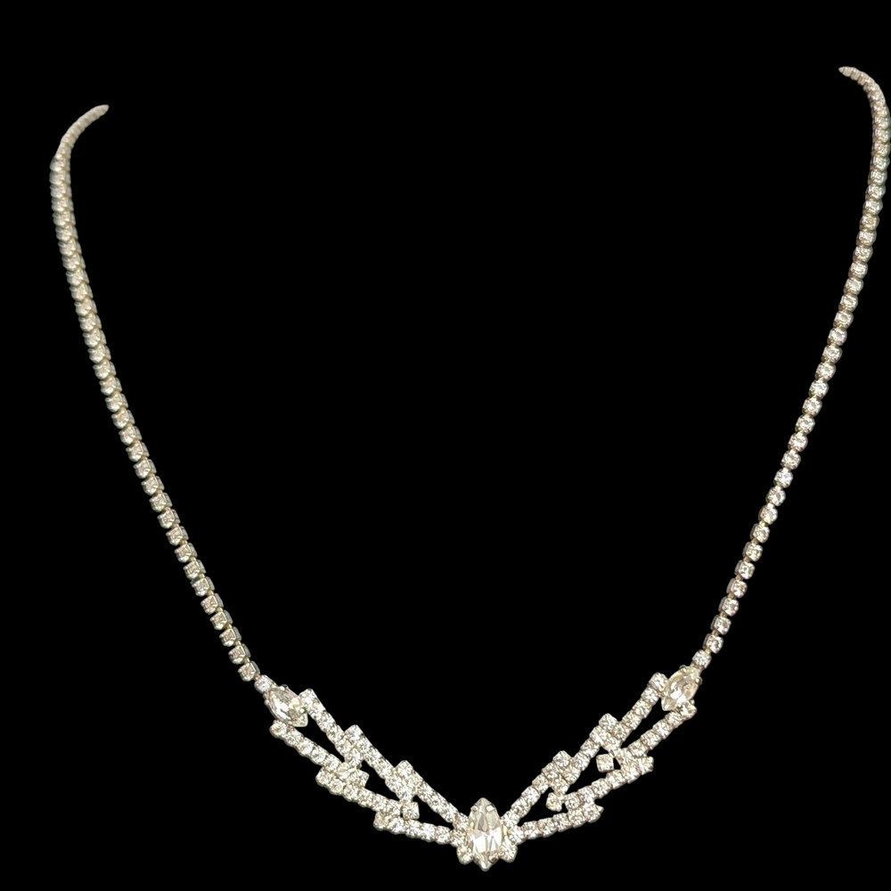 Rare Rhinestone Necklace with Sparkling Teardrop Centerpiece